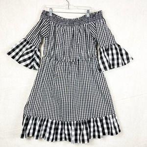 New York & Company Gingham Plaid Mini Dress Size L Bohemian